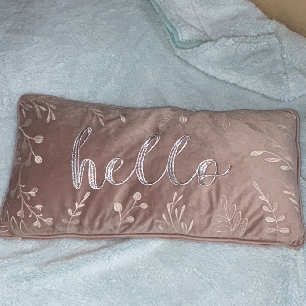 Embroidered Rectangular Pillow with 'Hello' Design